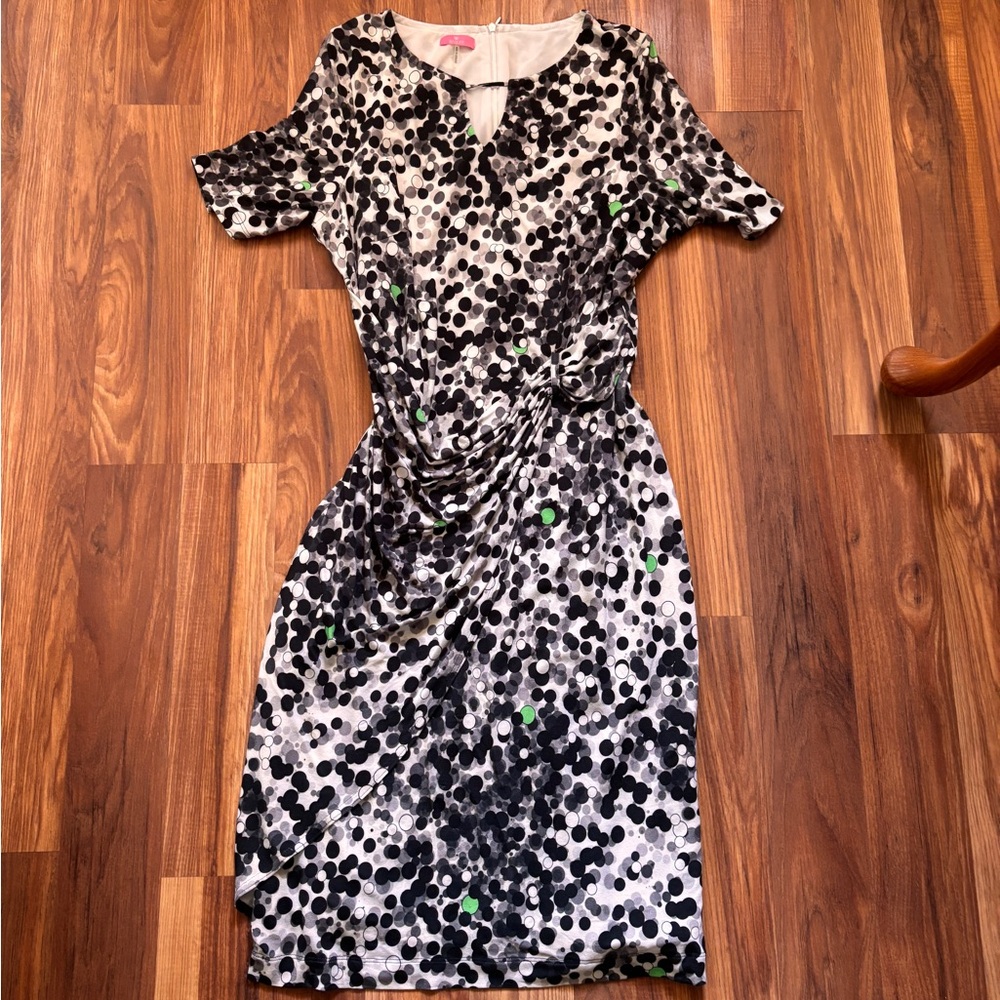 Basler Black and White with Green  Sheath Midi Dress
